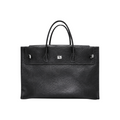 Jesalin Eleve structured black genuine bovine leather tote bag with silver metallic hardware and top handles