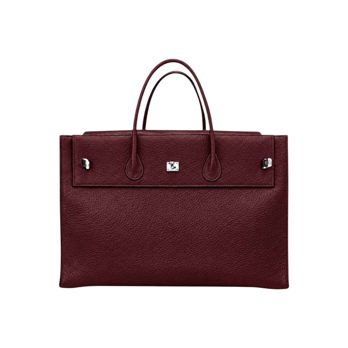 Jesalin Eleve structured tote bag in aged burgundy genuine bovine leather with silver-tone metal hardware details.