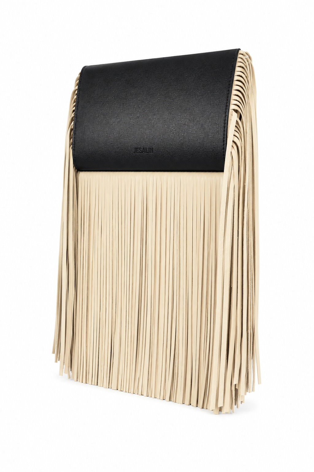 Riga Clutch – Negra con flecos color hueso