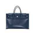 Jesalin Eleve structured tote bag in aged blue genuine bovine leather with silver metallic hardware and top handles.