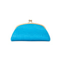 Jesalin Aluna aqua blue ostrich-embossed leather clutch with a gold kiss lock frame