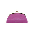 Jesalin Aluna clutch in purple embossed bovine leather with a gold kiss lock frame