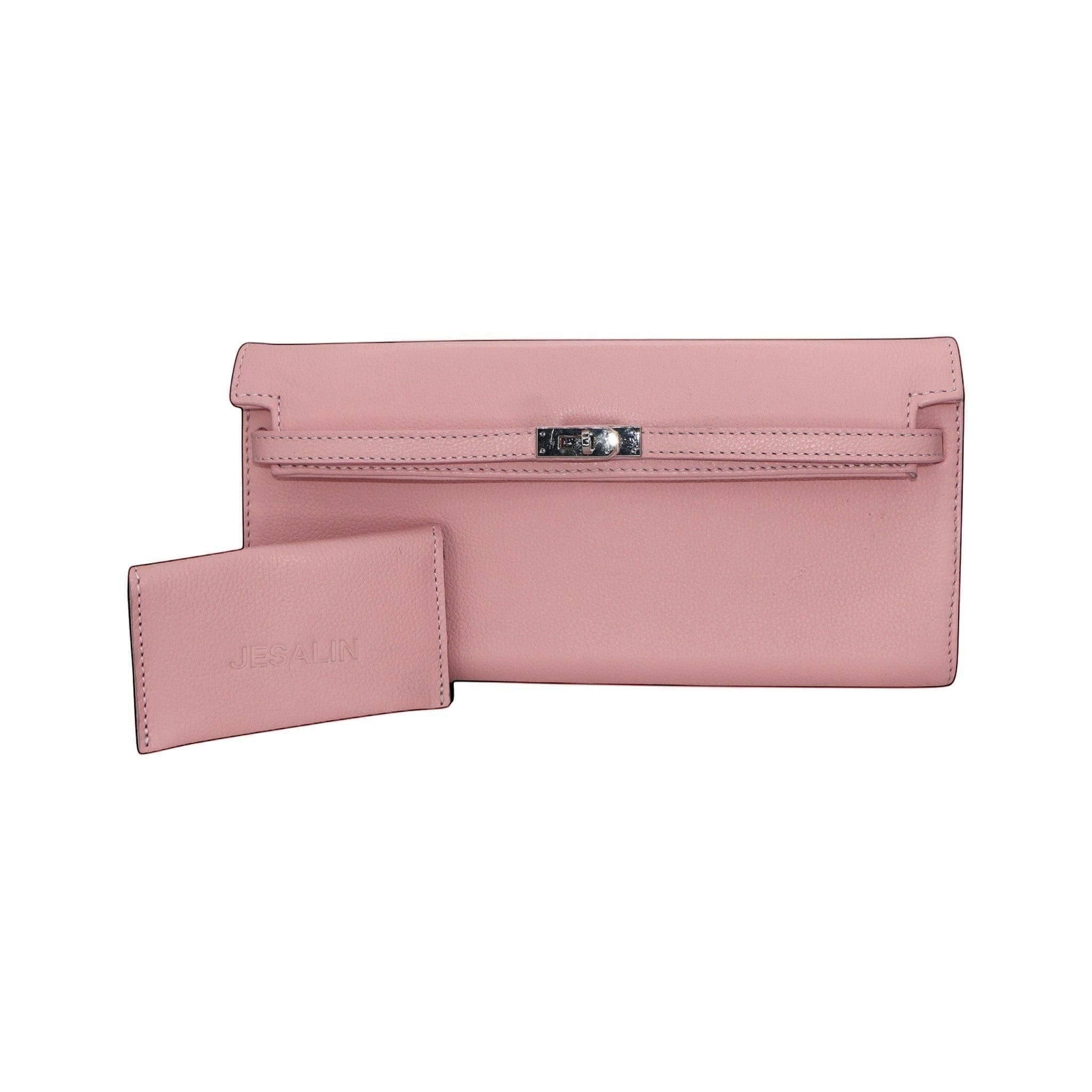 Bolso de mano Jesalin Hermes Rosa en piel grabada con cierre metálico y tarjetero a juego incluido
