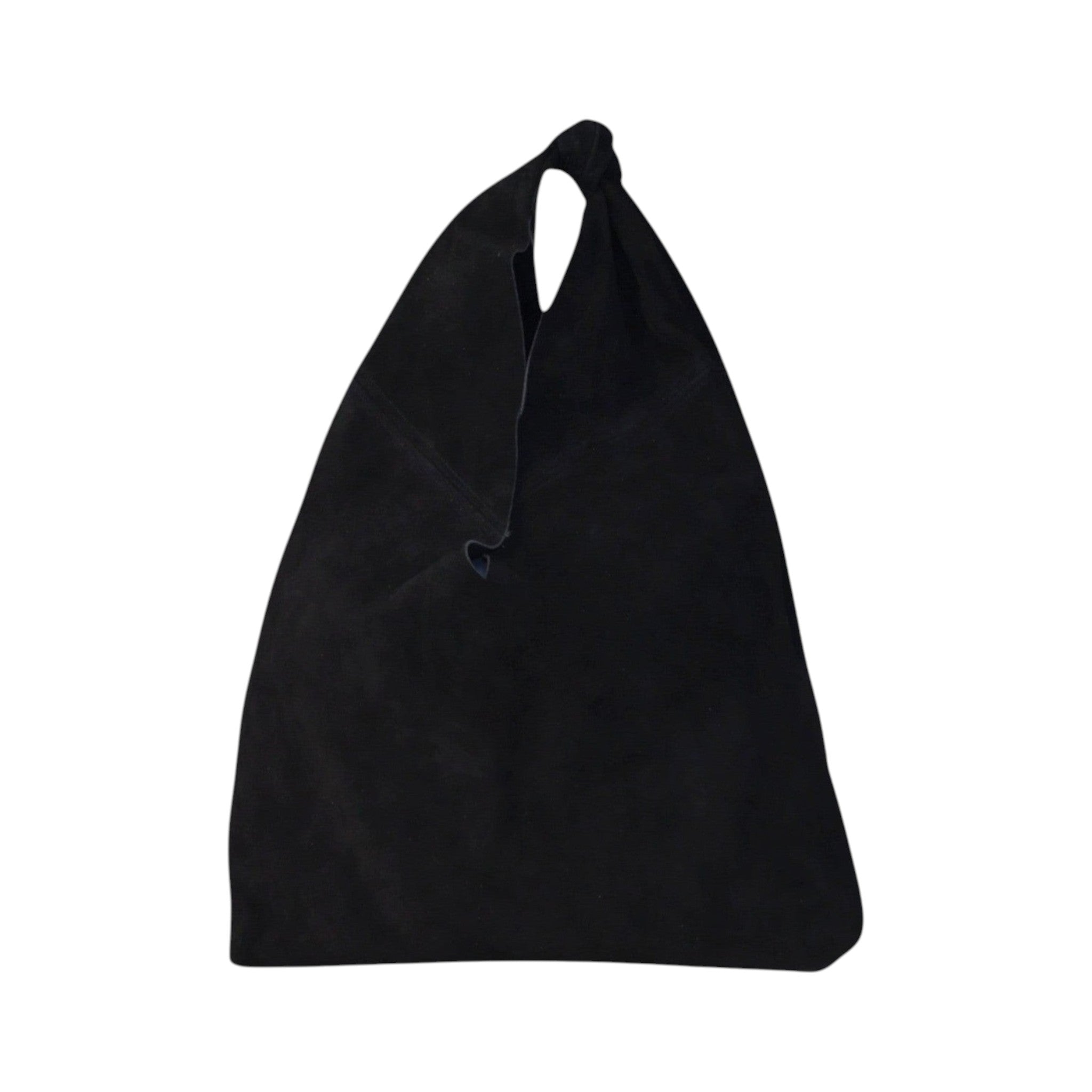 Bolso hobo Jesalin de gamuza negra con diseño minimalista y nudo superior, elaborado artesanalmente en México.