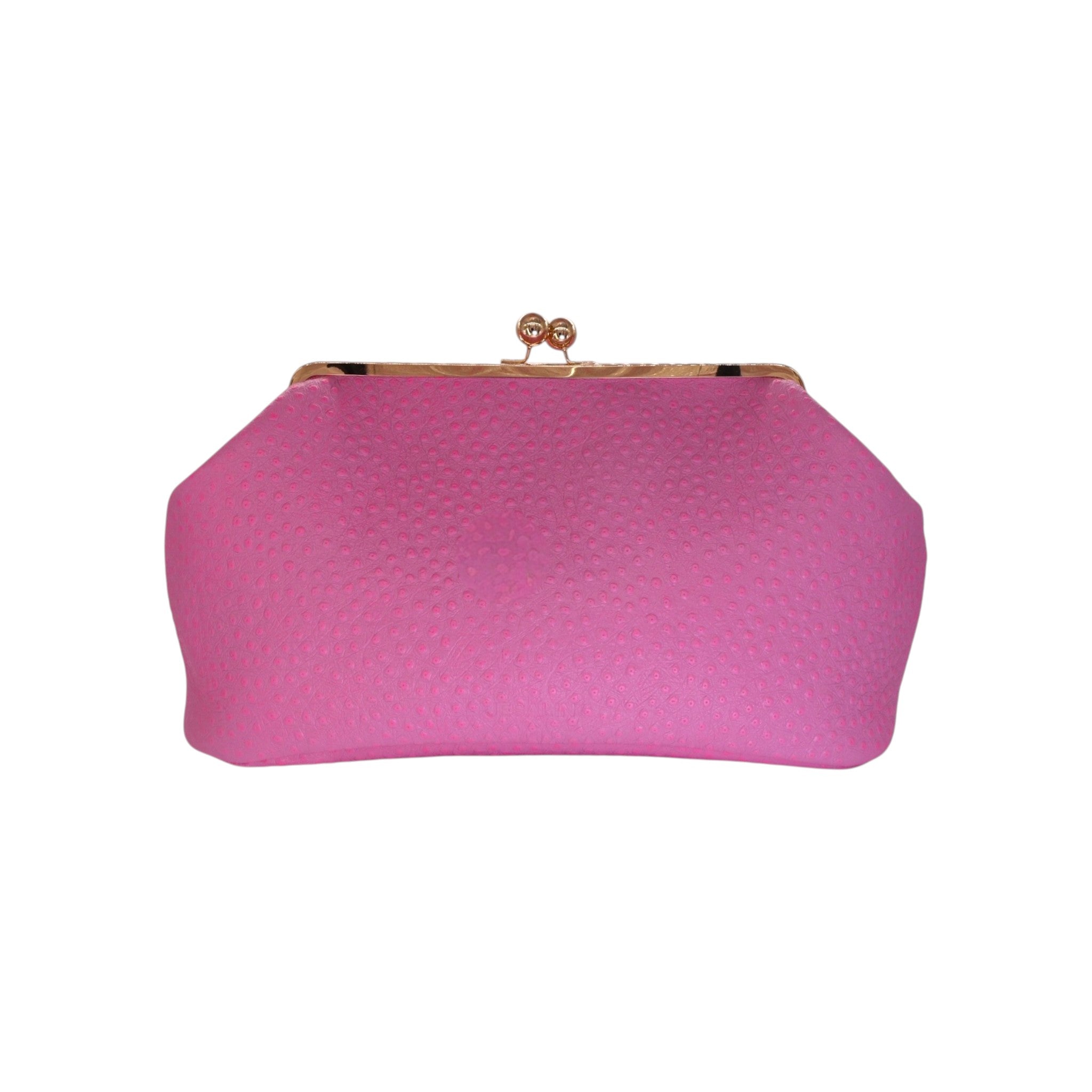 Bolso de mano Jesalin Sette en piel rosa con grabado de avestruz y cierre kisslock metálico elegante.