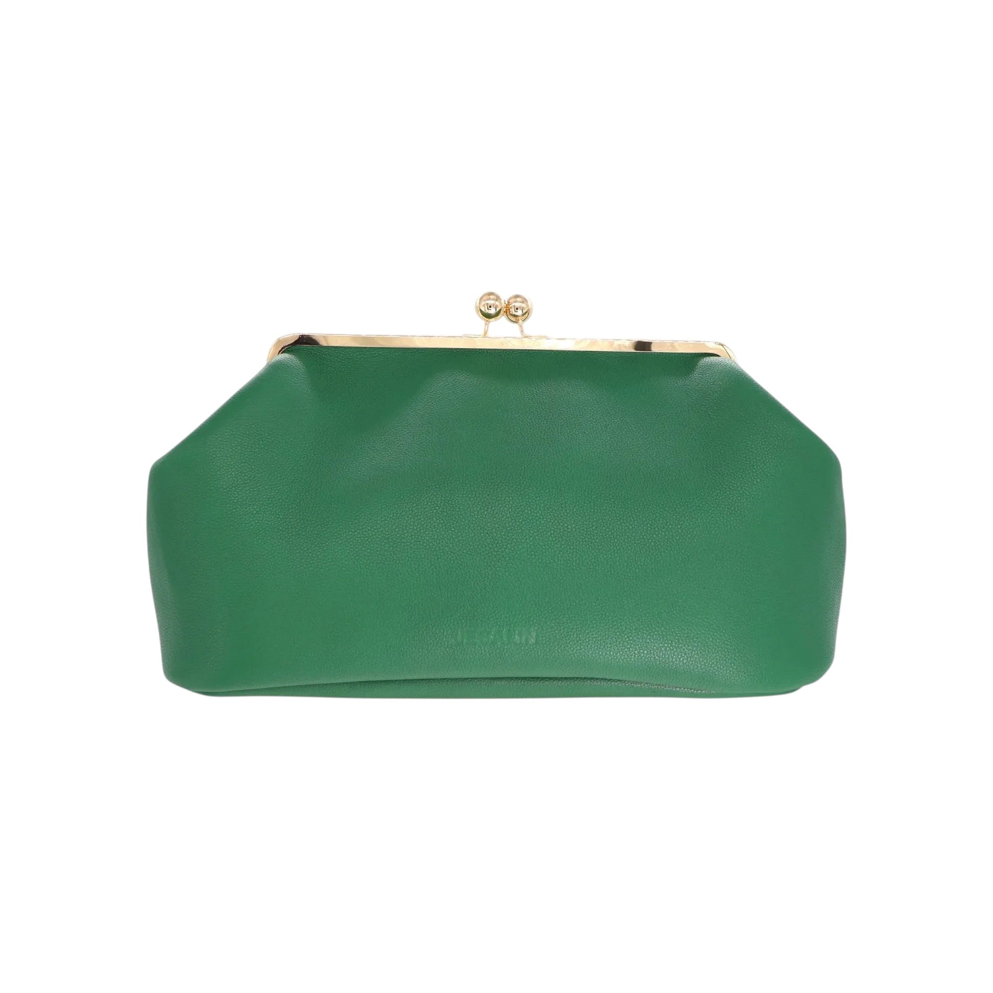 Bolso de mano Jesalin Sette en piel bovina granulada color verde esmeralda con cierre kisslock dorado elegante.