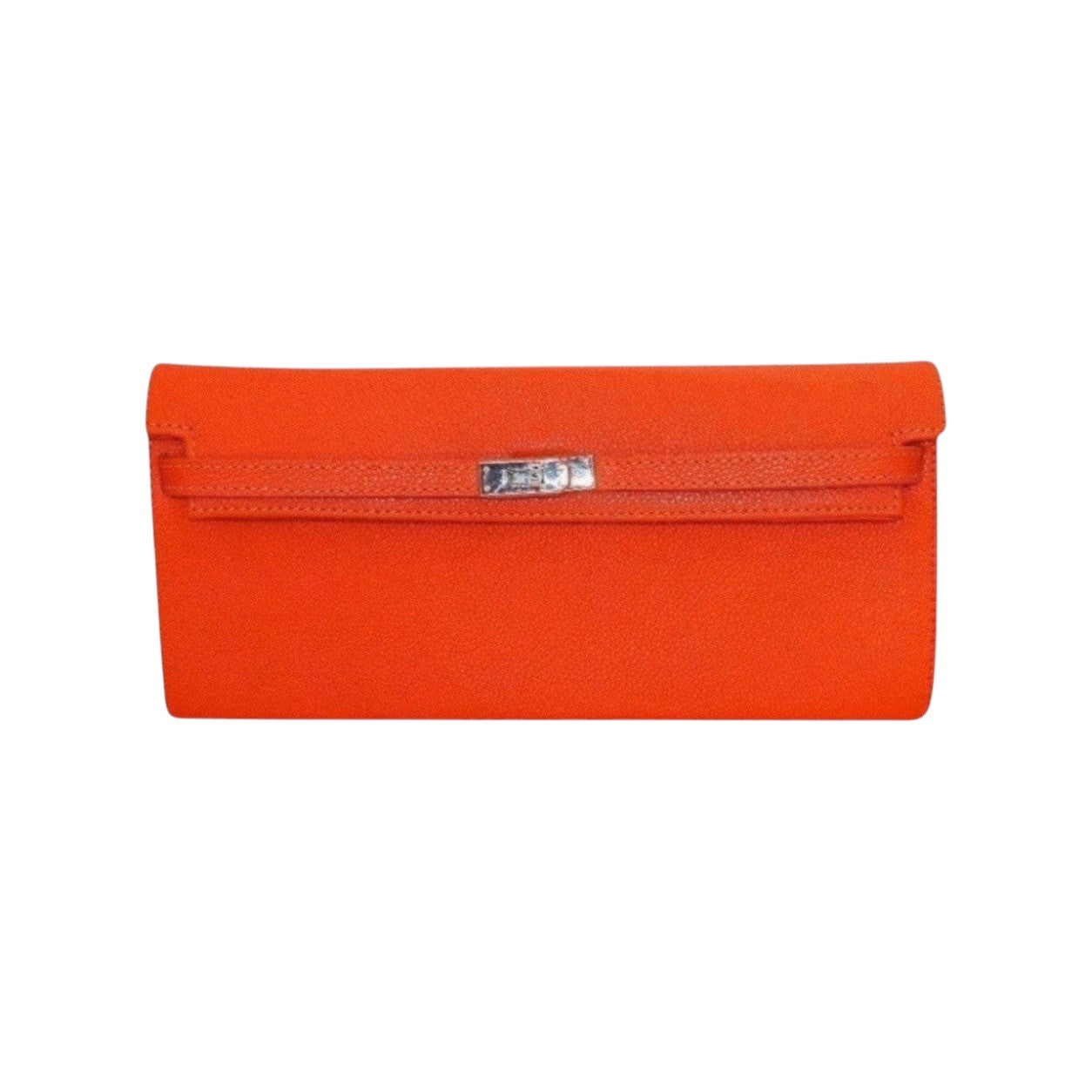 Cartera de mano Jesalin Hermes Naranja en piel texturizada con cierre metálico plateado y diseño artesanal único