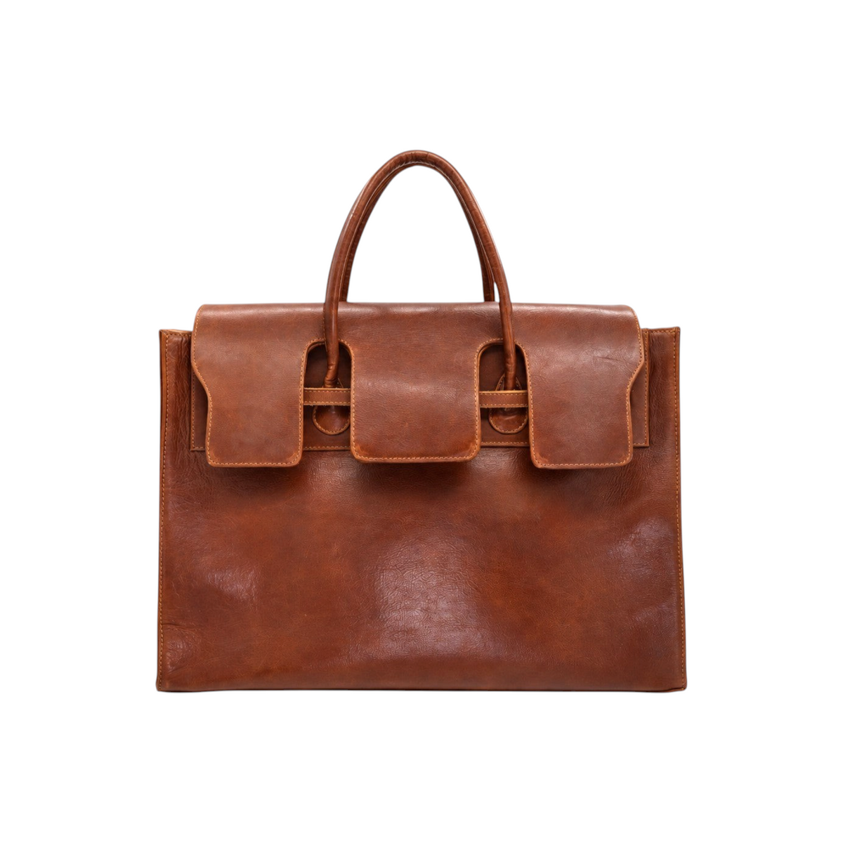 Jesalin Eleve M tote bag in brown grained cowhide leather with structured design and silver-tone hardware