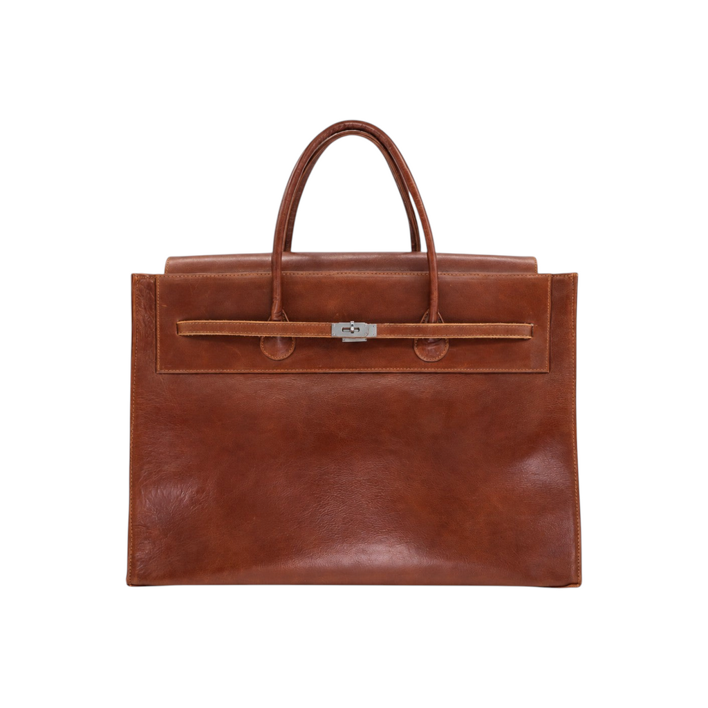 Jesalin Eleve M tote bag in cafe avejentado brown cowhide leather with silver-tone hardware and structured design.