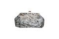 Pouch extra grande Jesalin con estampado de cebra en piel bovina con pelo y cierre metálico retro