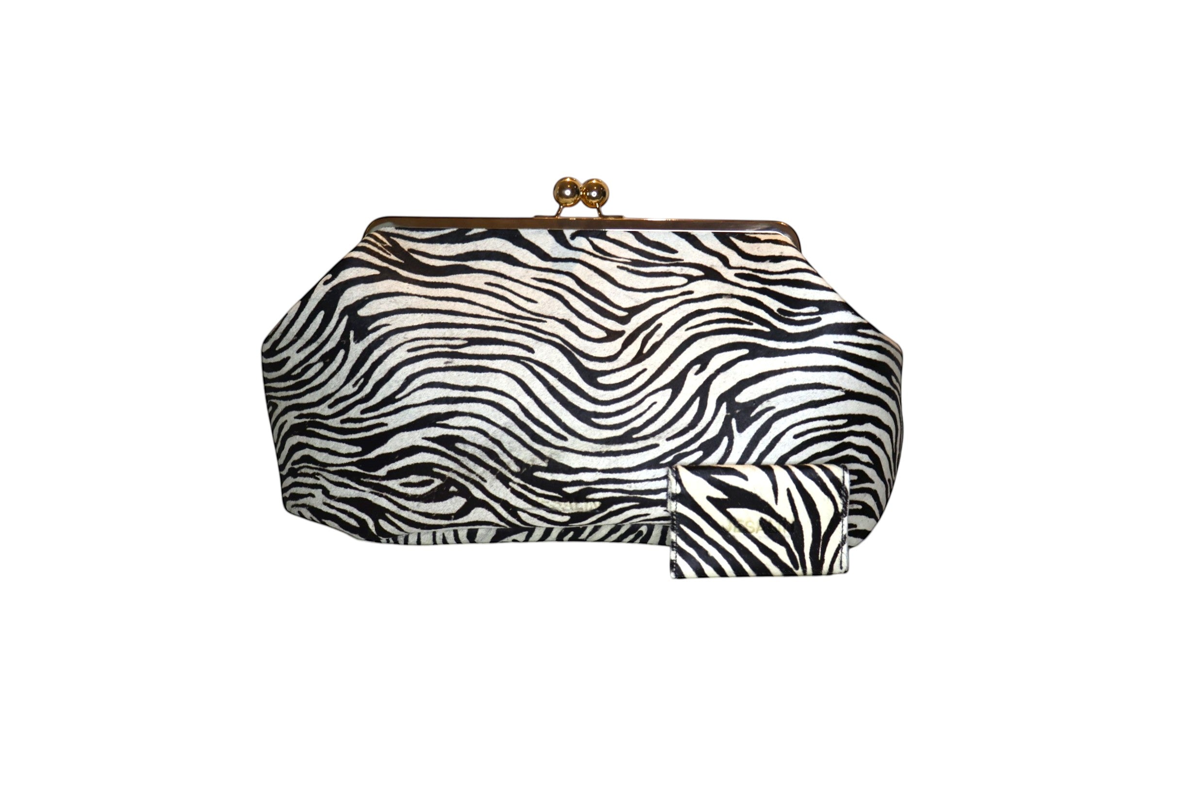 Pouch extra grande Jesalin con estampado de cebra en piel bovina con pelo y tarjetero a juego, estilo retro elegante.