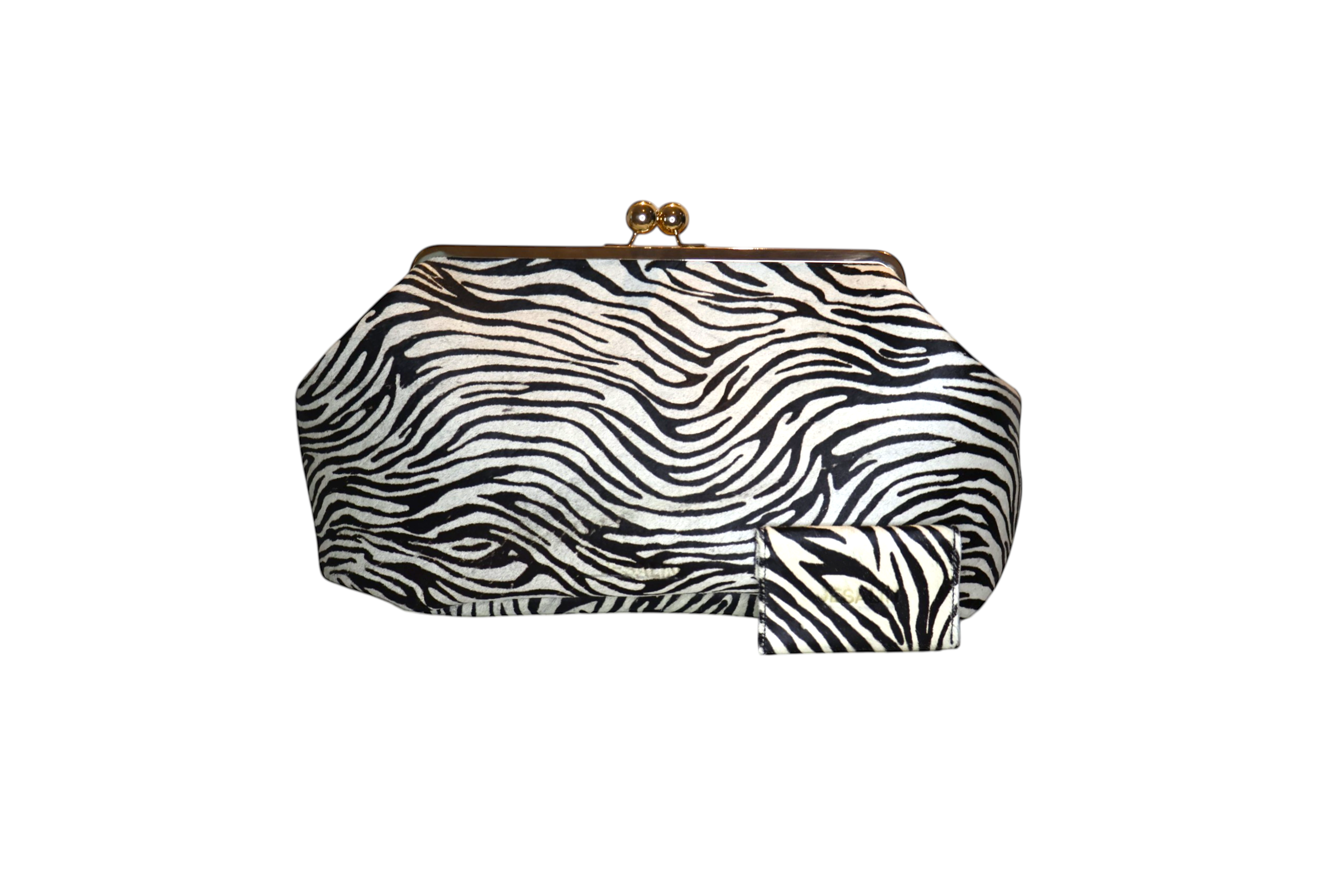 Pouch extra grande Jesalin con estampado de cebra en piel bovina con pelo y tarjetero a juego, estilo retro elegante.
