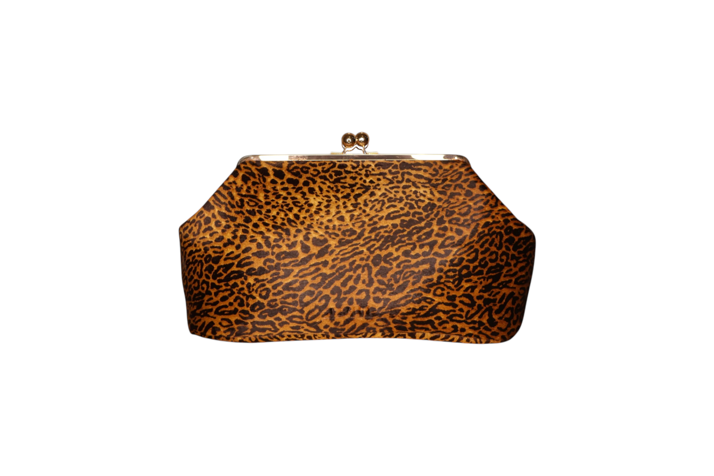Pouch Jesalin Sette grande de piel bovina con estampado de cheetah y cierre metálico retro
