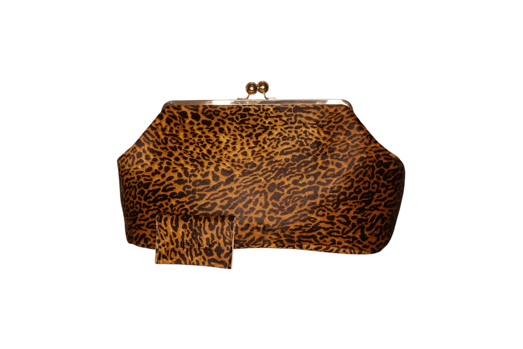 Pouch extra grande Jesalin con estampado de cheetah en piel bovina con pelo y tarjetero a juego, estilo retro.