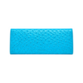 Jesalin Riga clutch in aqua bovine leather with ostrich-embossed texture and clean structured silhouette