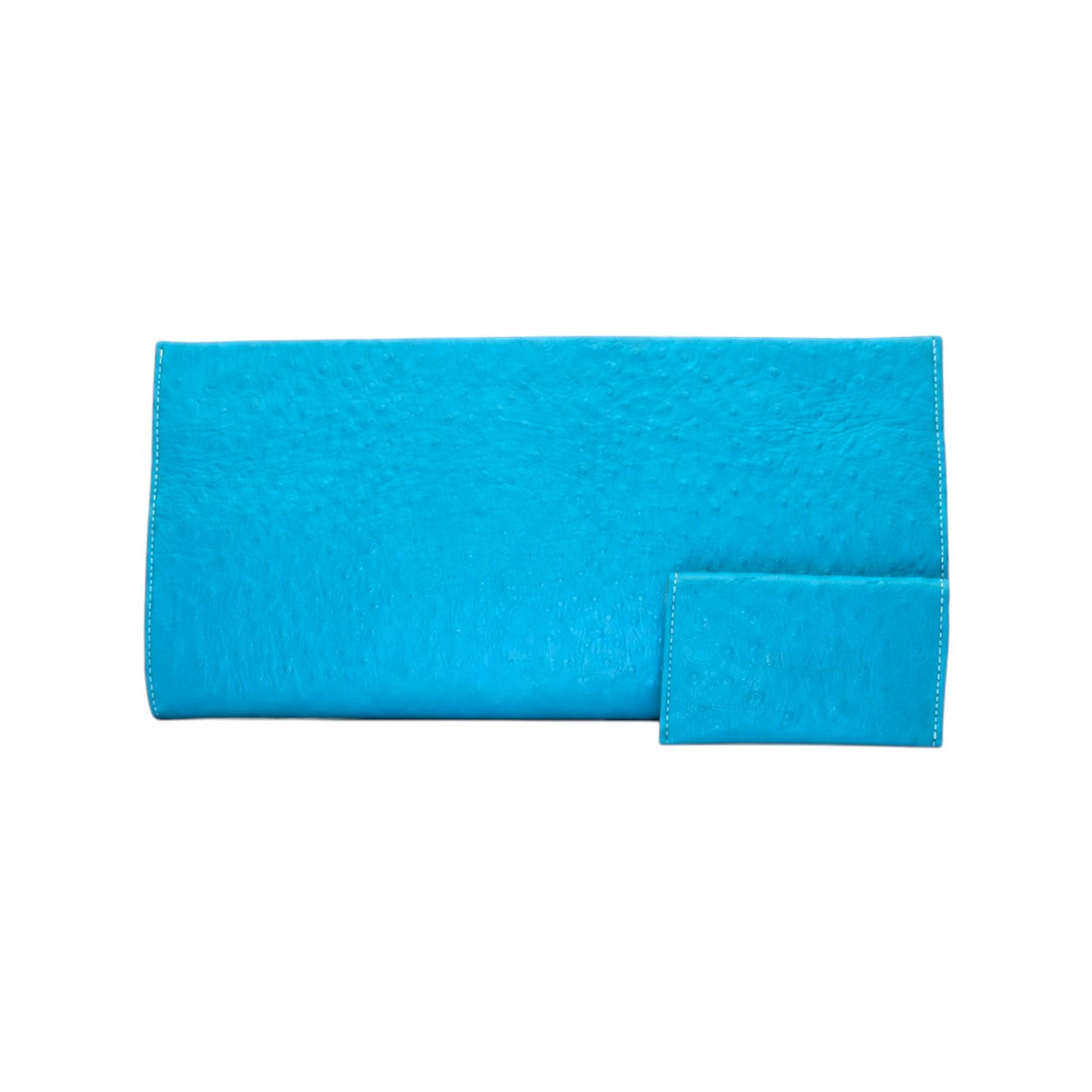 Jesalin Riga aqua clutch bag in bovine leather with ostrich-style texture and magnetic closure
