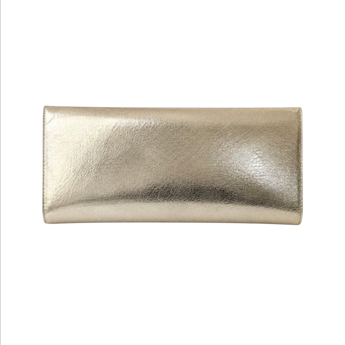 Jesalin Riga clutch in metallic platino gold bovine leather with a structured rectangular silhouette.