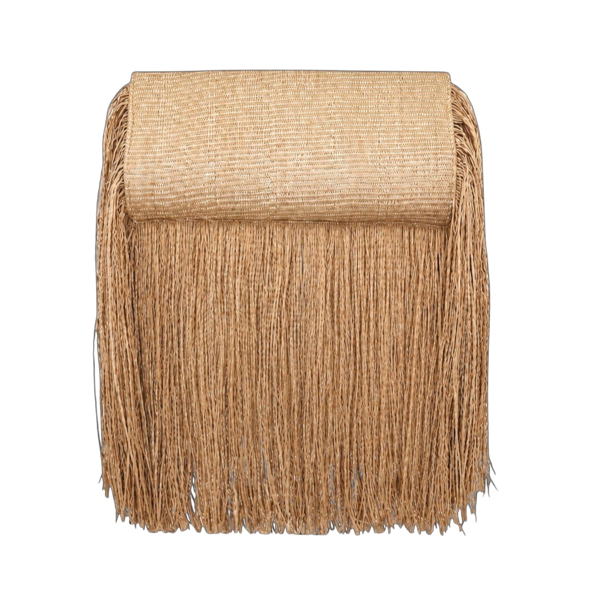 Jesalin Riga handbag in natural raffia with long flowing fringe detail and structured rectangular silhouette