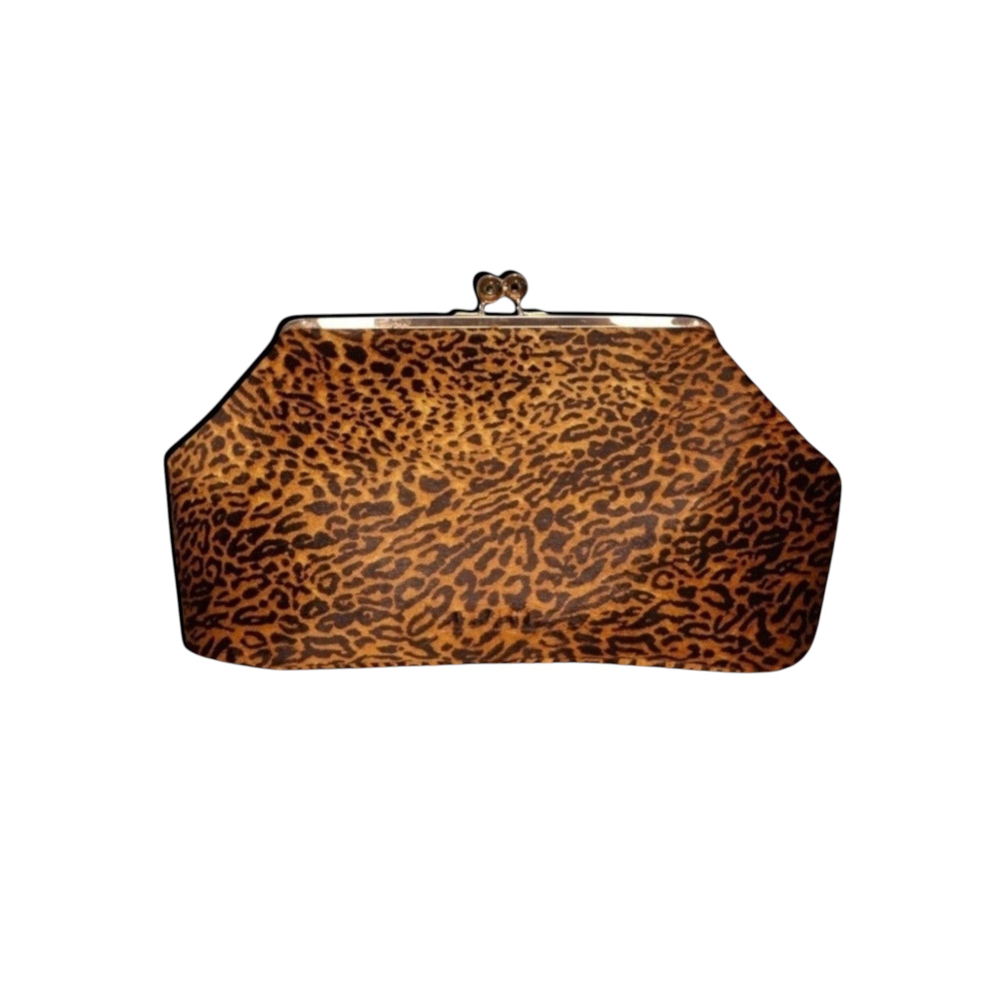 Jesalin Sette cheetah print cowhide leather structured pouch with a vintage-style kiss-lock clasp