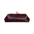 Jesalin Sette Lungo burgundy ostrich-embossed leather clutch with gold kisslock closure and pleated silhouette