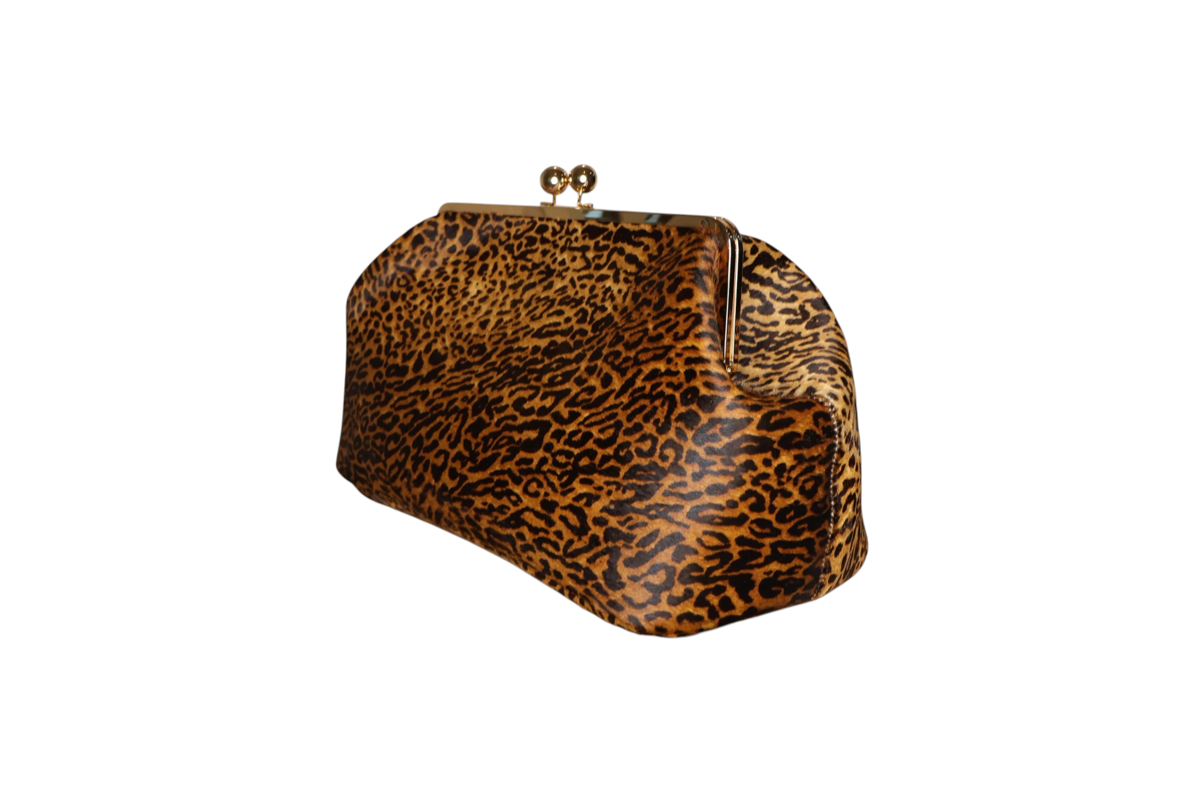 Pouch Jesalin Sette grande de piel bovina con estampado de cheetah y cierre metálico retro